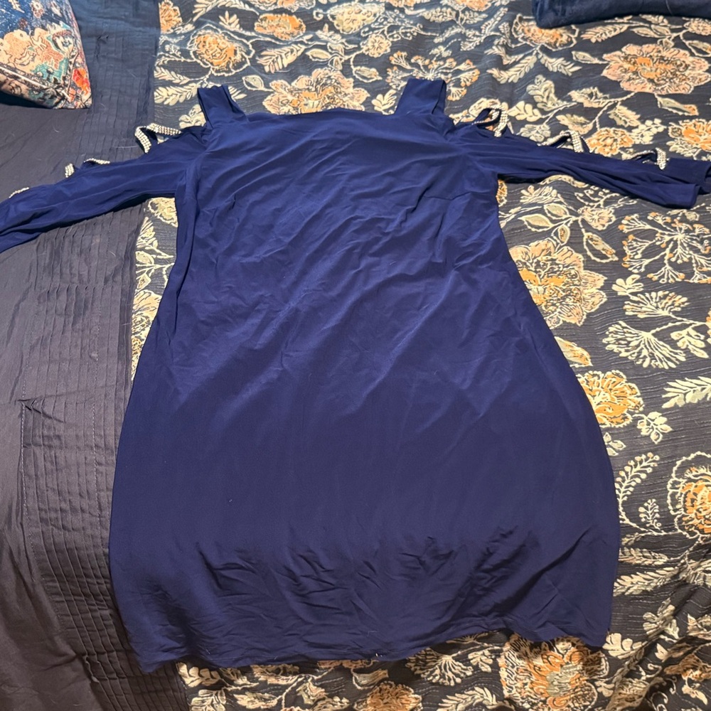 MSK Navy Cold Shoulder Long Sleeve Dress